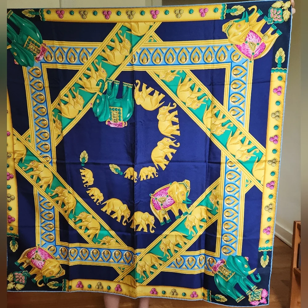 Cartier Elephant Motif Silk Scarf